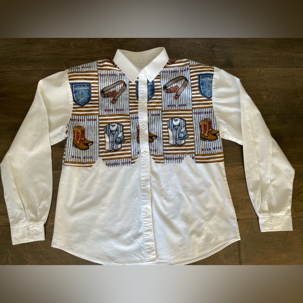 VINTAGE ROPER BUTTON DOWN VEST SHIRT WITH SHOULDER PADS. SIZE LARGE.